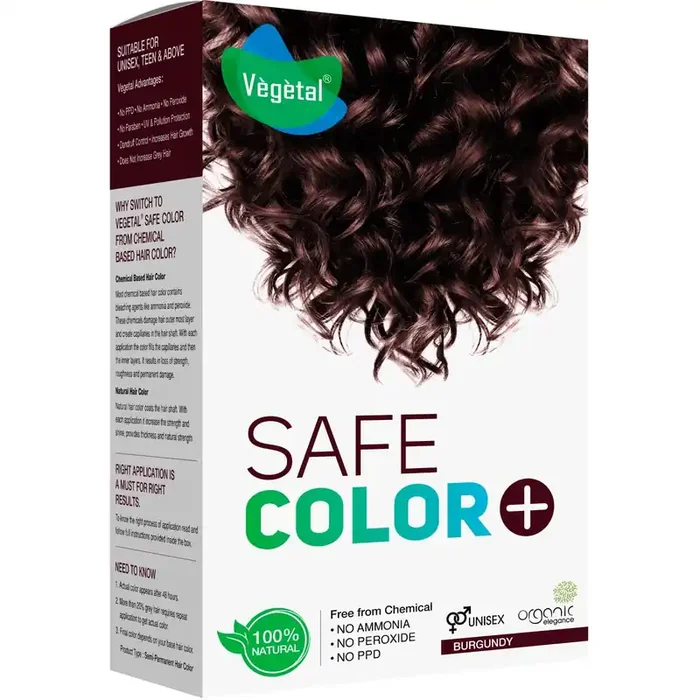 Vegetal Safe Hair Color – Burgundy 100gm – Certified Organic Chemical and Allergy Free Bio Natural Hair Color with No Ammonia Formula for Men & Women