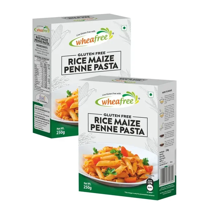 Wheafree Gluten Free Rice Maize Penne Pasta – Pack of 2 (250g Each) No Trans Fat No Cholesterol Easy to Cook