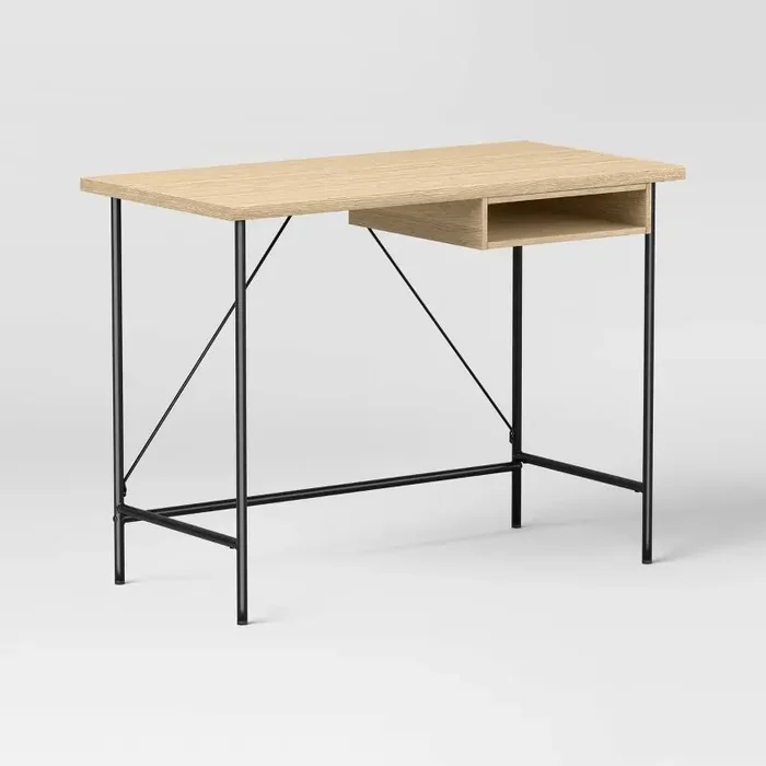 Wood and Metal Dorm Writing Desk with Storage Natural – Room Essentials™
