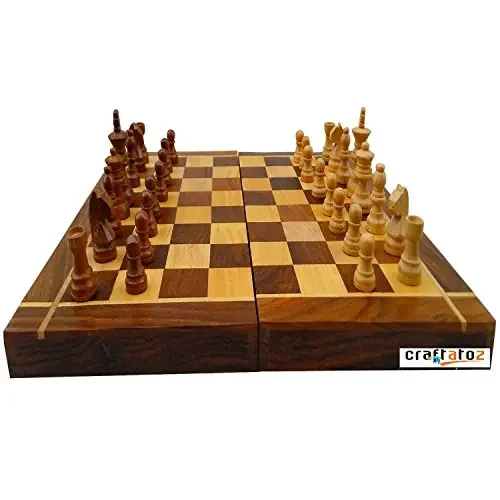 Wooden Folding Chess Board Set Wooden Game Handmade Classic Standard Classic Chess Board Game Foldable(Non-Magnetic) Game of Brilliance Small Chess Pieces 12×12 Inches