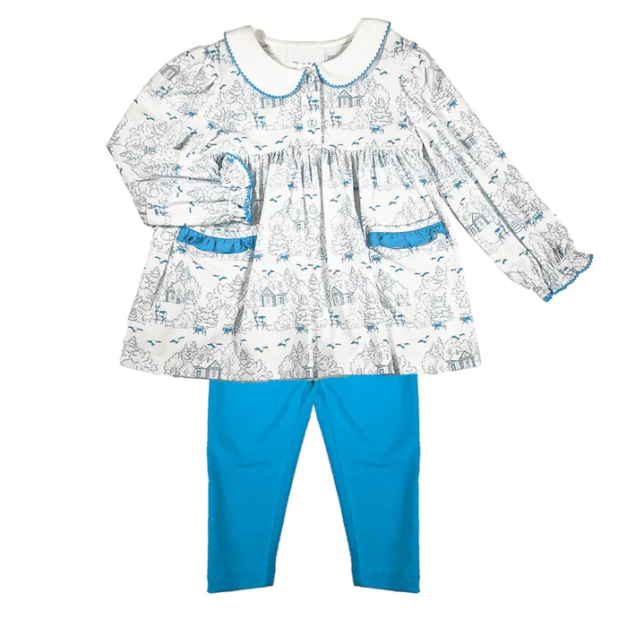 WOODLAND TOILE BLUE LEGGINGS SET