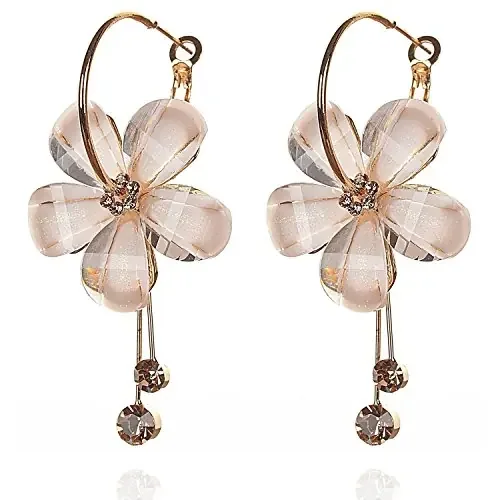 Yellow Chimes Designer Flower Gold Plated Fancy Party Wear Earrings for Women & Girls (White)