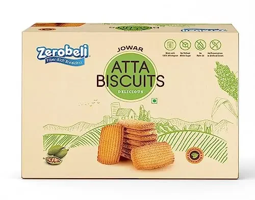 Zerobeli Premium Jowar Atta Digestive Biscuits with Elaichi – 375g Healthy, Nutritious, and Delicious Cookies Best Tea Time Snacks 100% Vegetarian No Refined Sugar, Palm Oil, Preservatives, or Colors